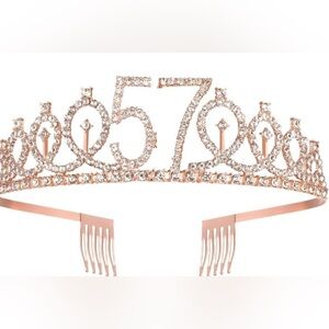57th HAPPY BIRTHDAY LOGO and Tiara for Woman, Rose Gold Birthday Sash Crown 57